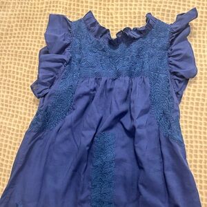 J.Marie Joyce Royal Blue Ruffled Embroidered Blouse